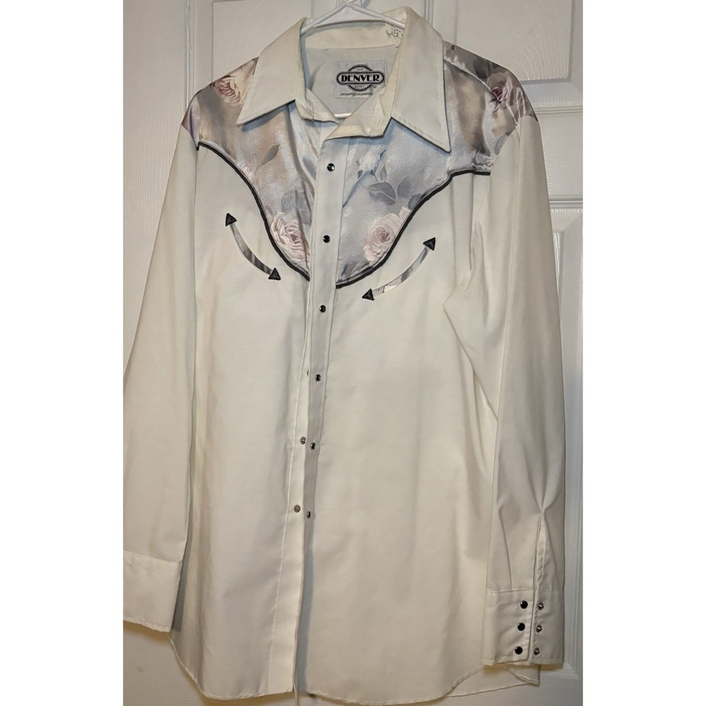 Vtg Prior Womans Westerns Denver Pearl Snap Button Up Shirt White Size XL